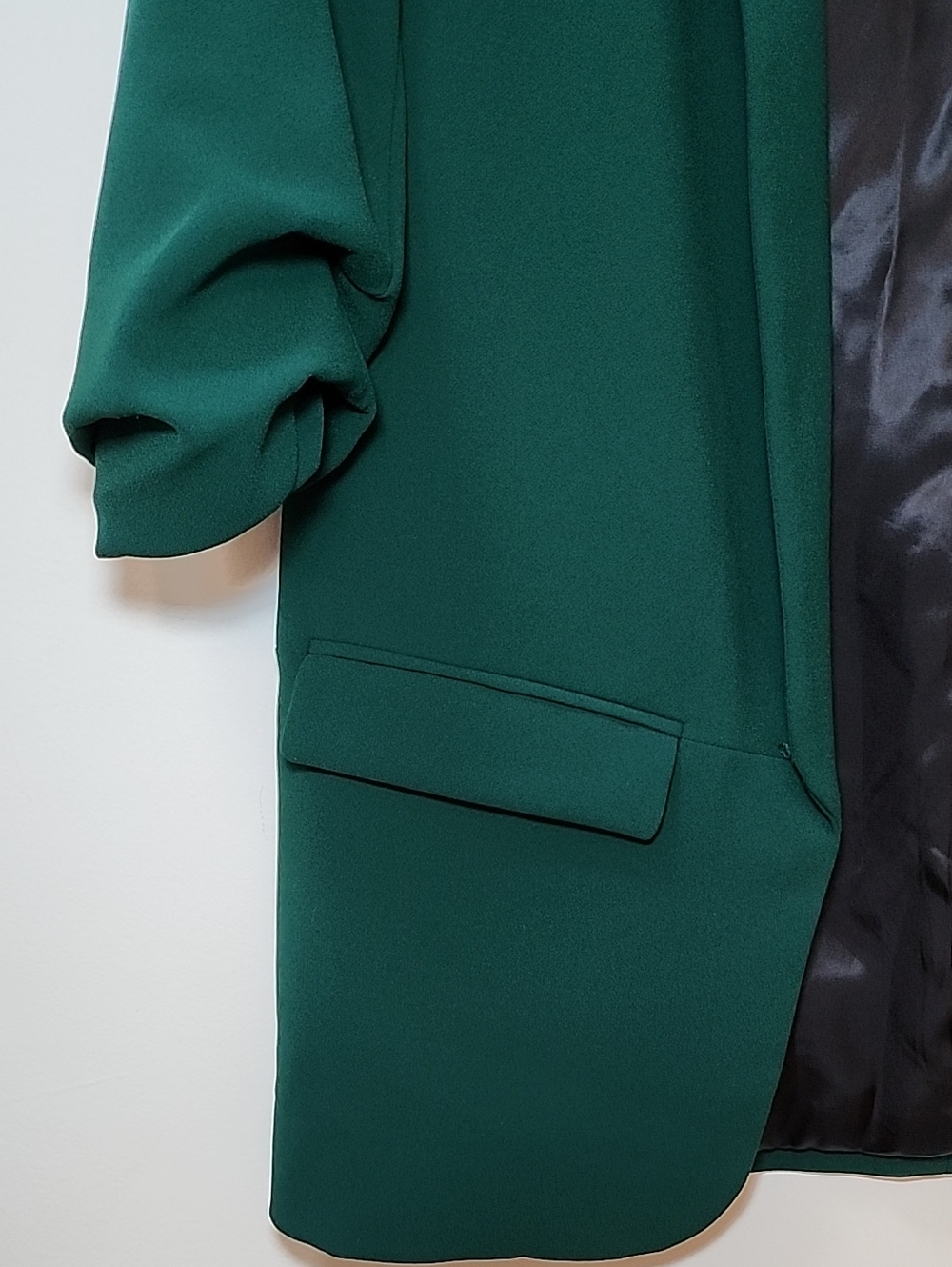 Zara Dark kelly green roll-up sleeve blazer open-front shawl collar front Sz M - Picture 6 of 16